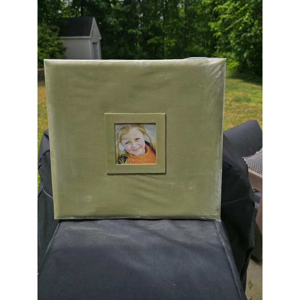 Sage Green‎ Fabric Post Bound Photo Album 12x12 Square Scrapbook with Window